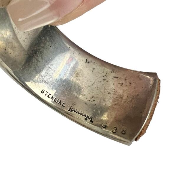 AUTH VTG Yves Saint Laurent YSL Sterling Silver Suede Leather Logo Cuff Bracelet - Picture 10 of 16